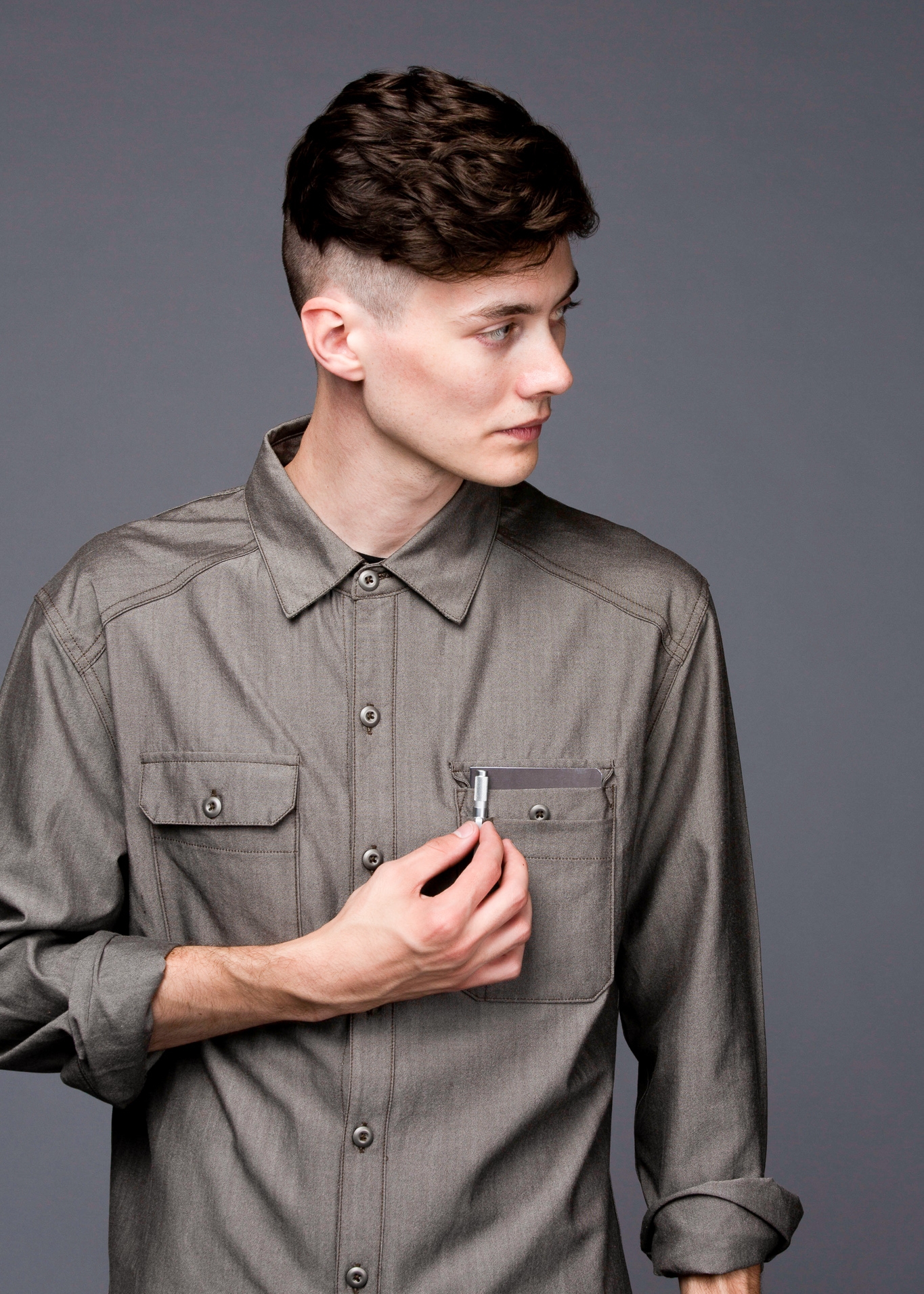 Glenbrook Merino Workshirt- Olive Chambray