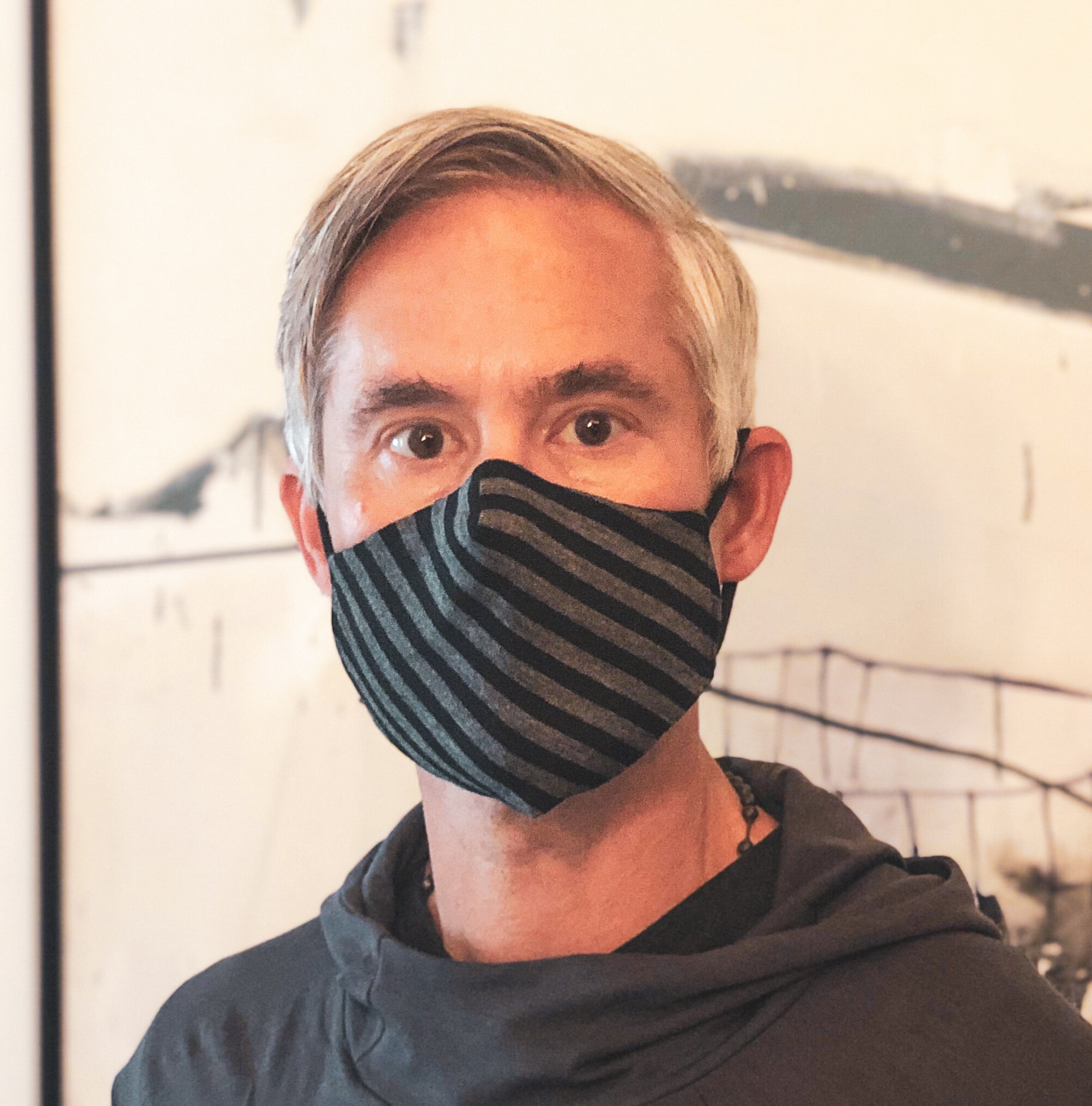 Merino Wool Face Mask- Black Charcoal Stripe